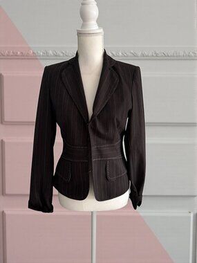 THE LIMITED Brown Pinstriped Blazer Jacket Size 4